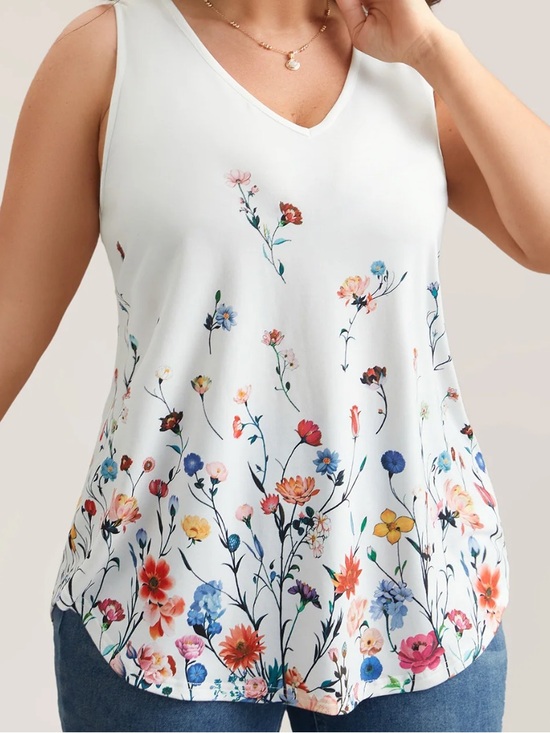 BloomChic Tops - BloomChic White V-Neck Tank Top with Multicolor Floral Print